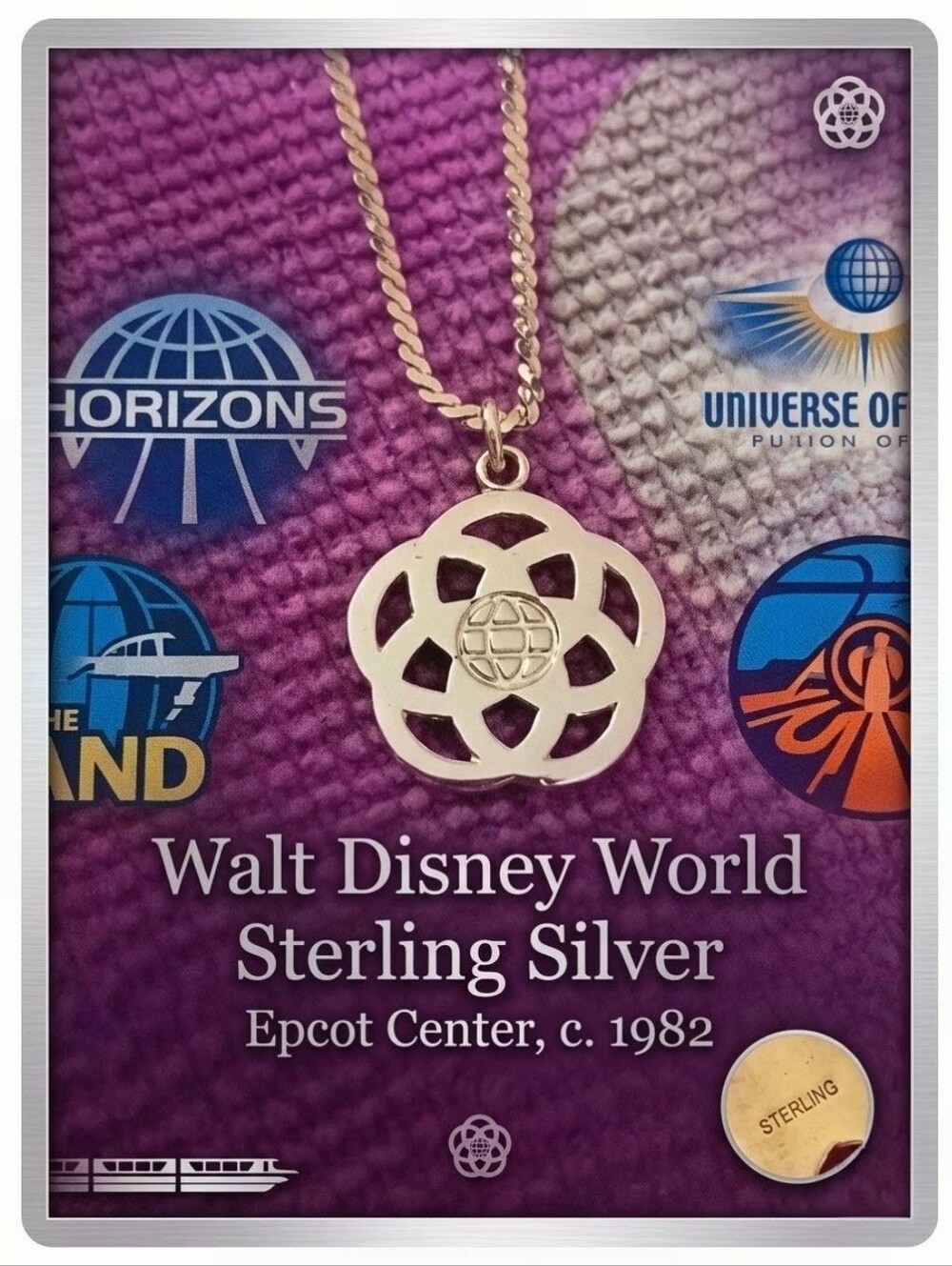 ⭐️ VINTAGE 1980s Disney 🏰 Epcot Center Logo Sterling Silver Necklace